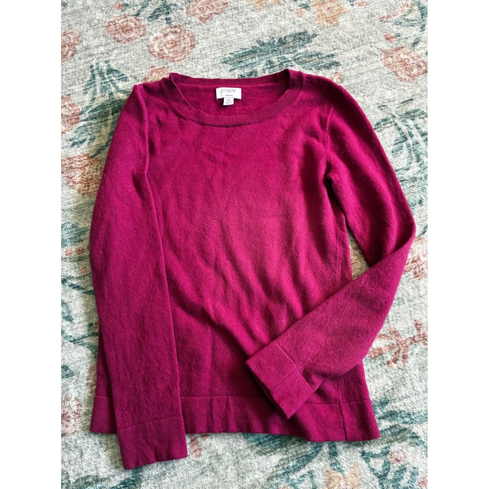 J.Crew Teddie Magenta Pink Merino Wool Blend Crewneck Sweater XS Long Sleeve